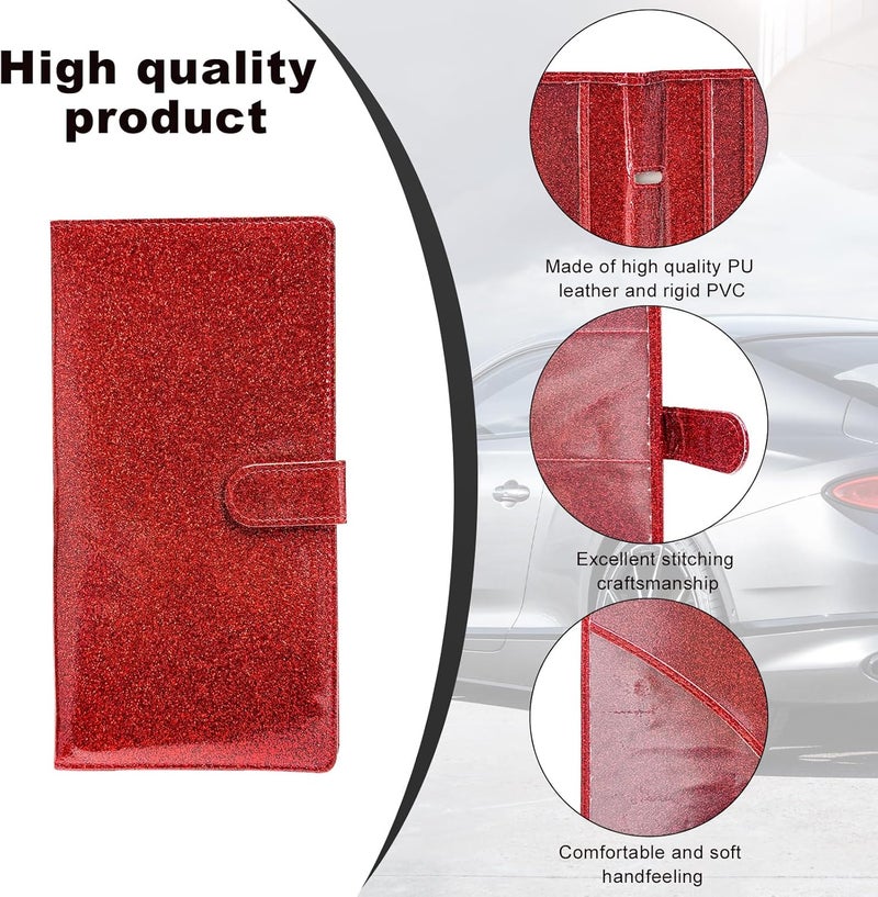 Wevdn Car Registration and Insurance Holder, PU Leather Vehicle Glove Box Organizer with Magnetic Shut, Wallet Case for Insurance Card Driver License Document, Car Accessories (Red, Glossy) - Image 3